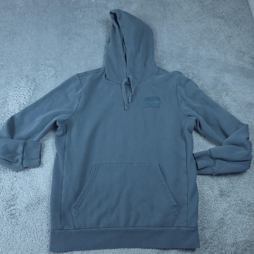 PUMA Hoodie Mens Medium Blue Pullover Waffle Side Panels Sweatshirt 682801-25